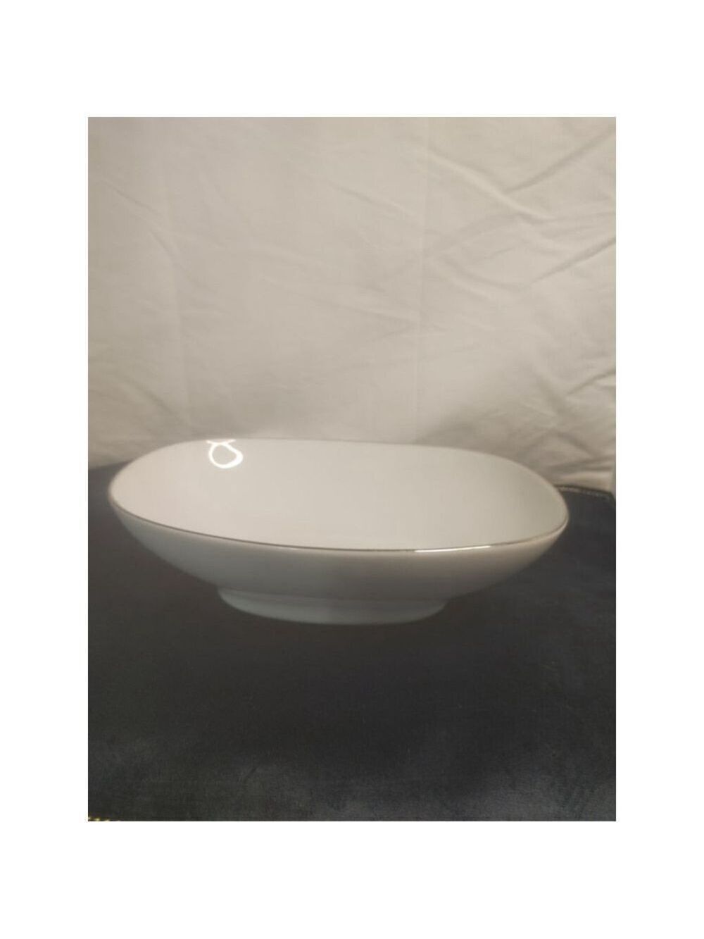 Noritake Fremont China Serving Bowl White Platinum Trim 11 x 8.5 x 4 inches 1969
